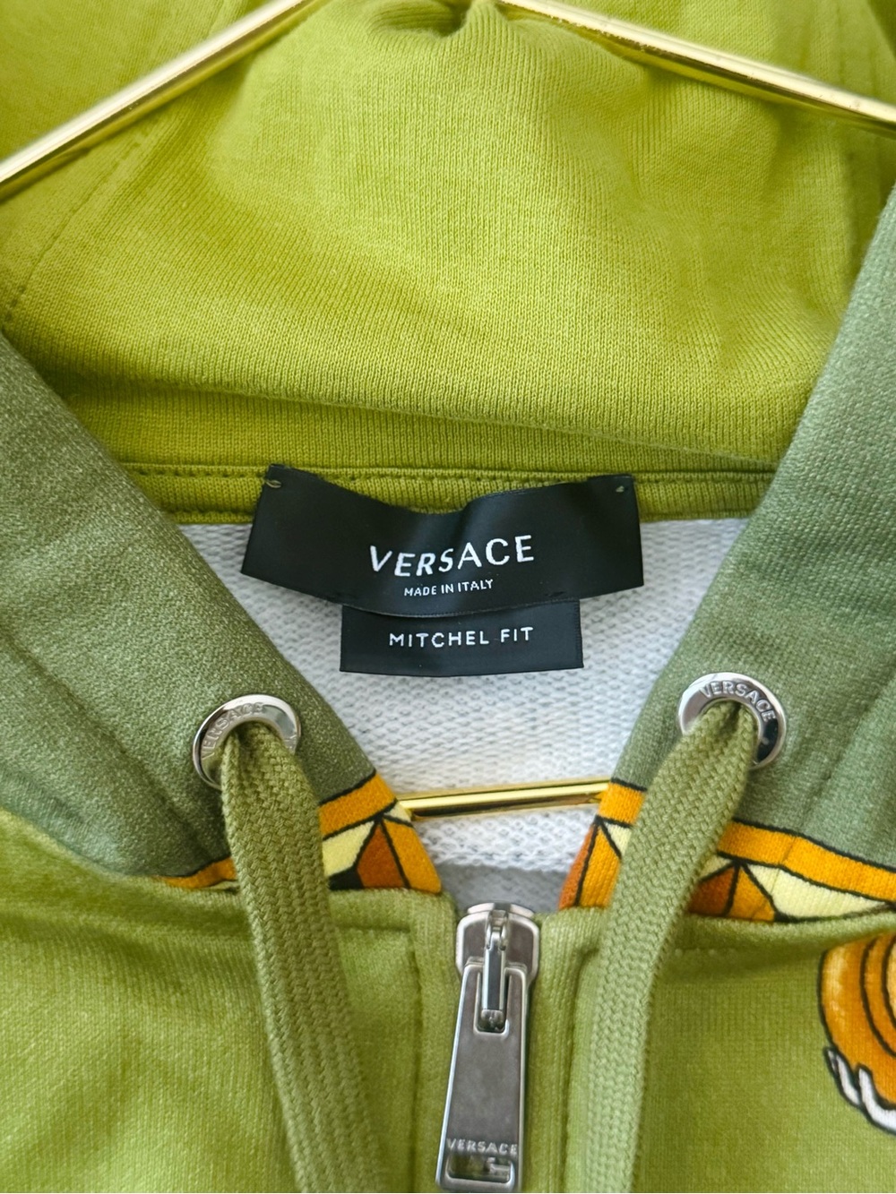 Versace Olive & Gold Baroque Zip Front Hoodie Jacket - Picture 4 of 9